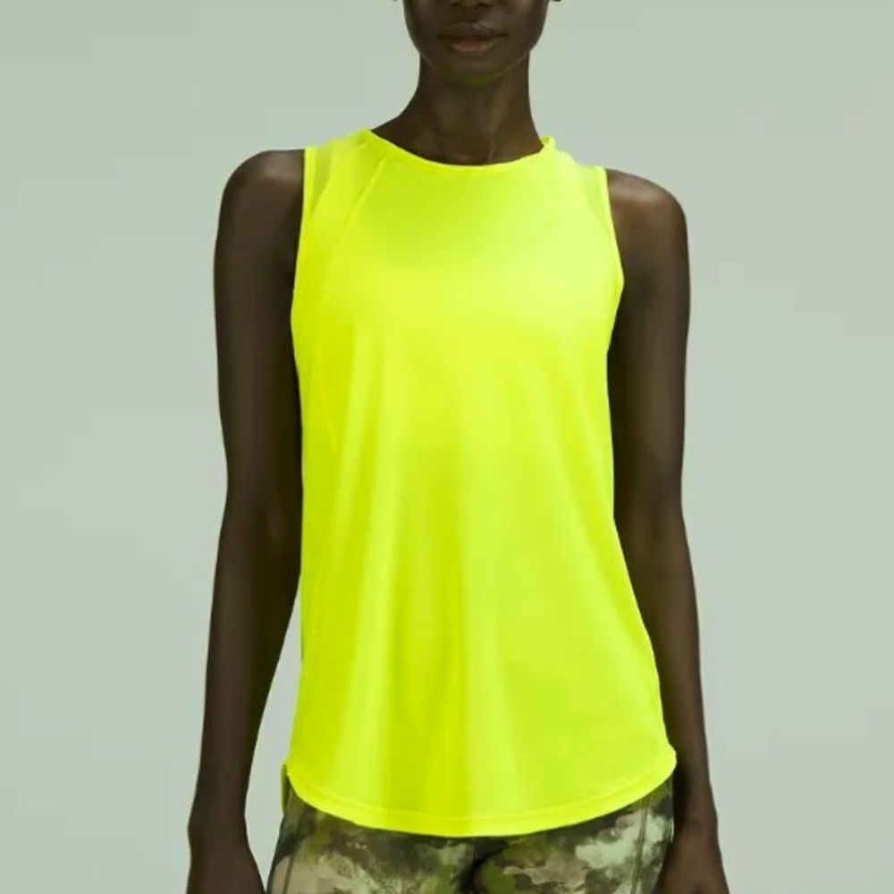 Lululemon Sculpt Highlighter Yellow Neon HIYE Sleeveless Women's Top 19.5” PTP